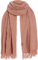 Knit Factory Soleil Echarpe Femme - Echarpe en coton - Echarpe allongée - Echarpe d'été rose/orange - Echarpe femme - Motif chevrons - Pink Toscane / Abricot - 200x90 cm - Echarpe XXL - 50% coton / 50% acrylique