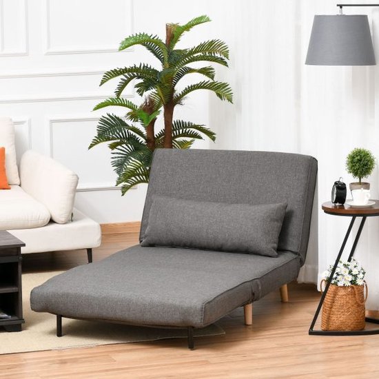 Foto: Individuele bank sofa sofa sofa bed kook sofa verstelbare backlest lounger scandinavian 25d schuim linenimitatie fir wood gray 95x95x80cm