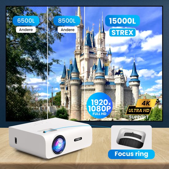 Strex Beamer - Input Tot Full HD - 7000 Lumen - Streamen Vanaf Je Telefoon 5
