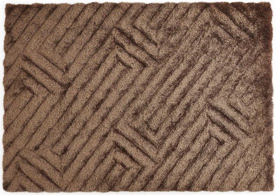 OZAIA Shaggy hoogpolig vloerkleed in reliëf - 160 x 230 cm - Donkerbruin - MAZE L 230 cm x H 4 cm x D 160 cm