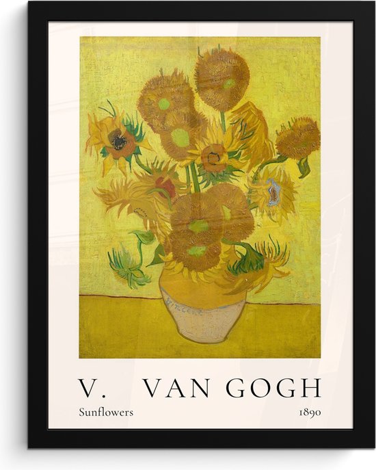 Fotolijst inclusief poster - Posterlijst 30x40 cm - Posters - Vincent van Gogh - Sunflowers - Kunst - Oude meesters - Zonnebloemen - Foto in lijst decoratie - Wanddecoratie woonkamer - Muurdecoratie slaapkamer