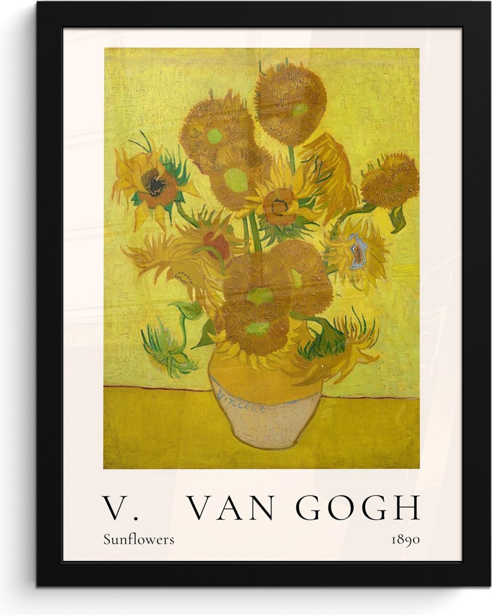 FrameYourWall Poster in lijst - Fotolijst 30x40 cm - Posters - Vincent van Gogh - Sunflowers - Kunst - Oude meesters - Zonnebloemen - Posterlijst zwart - Decoratie - Wanddecoratie woonkamer - Muurdecoratie slaapkamer
