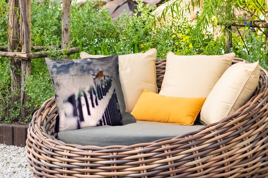 Coussins d'extérieur - Jardin - Rouge-gorge sur clôture enneigée - 45x45 cm