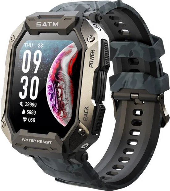 C20 Militaire Smart Horloge Mannen Carbon Black Ultra Leger Outdoor IP68 5ATM Waterdicht Hartslag Bloed Zuurstof Satm Smartwatch 2023 - Merkloos