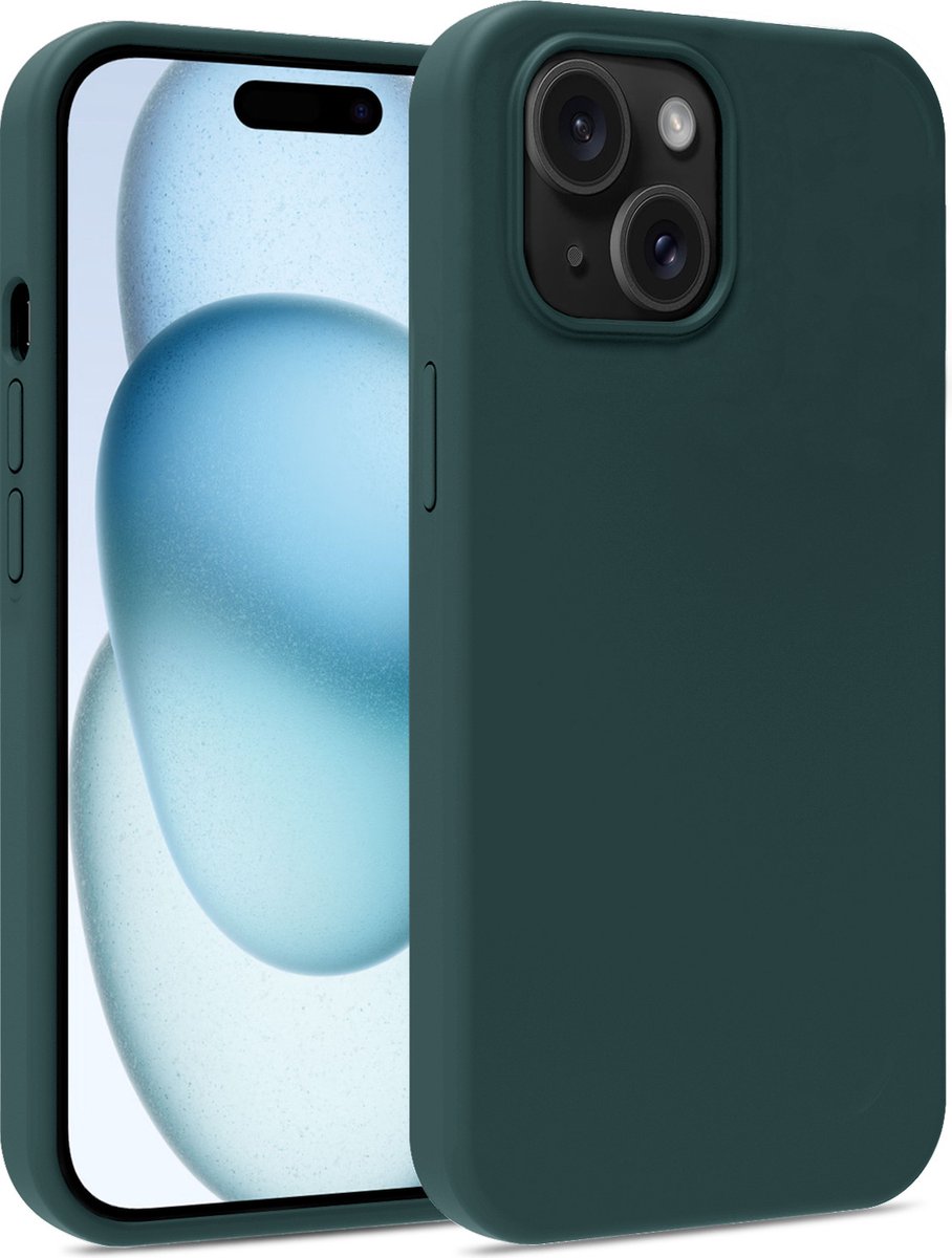 Hoesje - Geschikt voor Apple iPhone 15 - Sterk & Shockproof - Siliconen Case - Hoes Cover - Telefoonhoes - Donkergroen