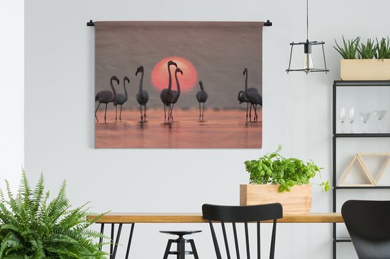 Tapisserie - Toile murale - Vogel - Flamingo - Coucher de soleil - Rose - 120x90 cm - Tapisserie