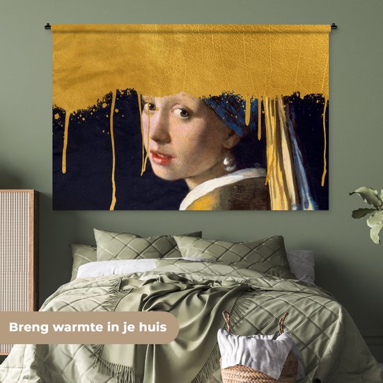 Tenture murale - Tissu mural - Fille à la perle - Or - Vermeer - 180x120 cm - Tapisserie