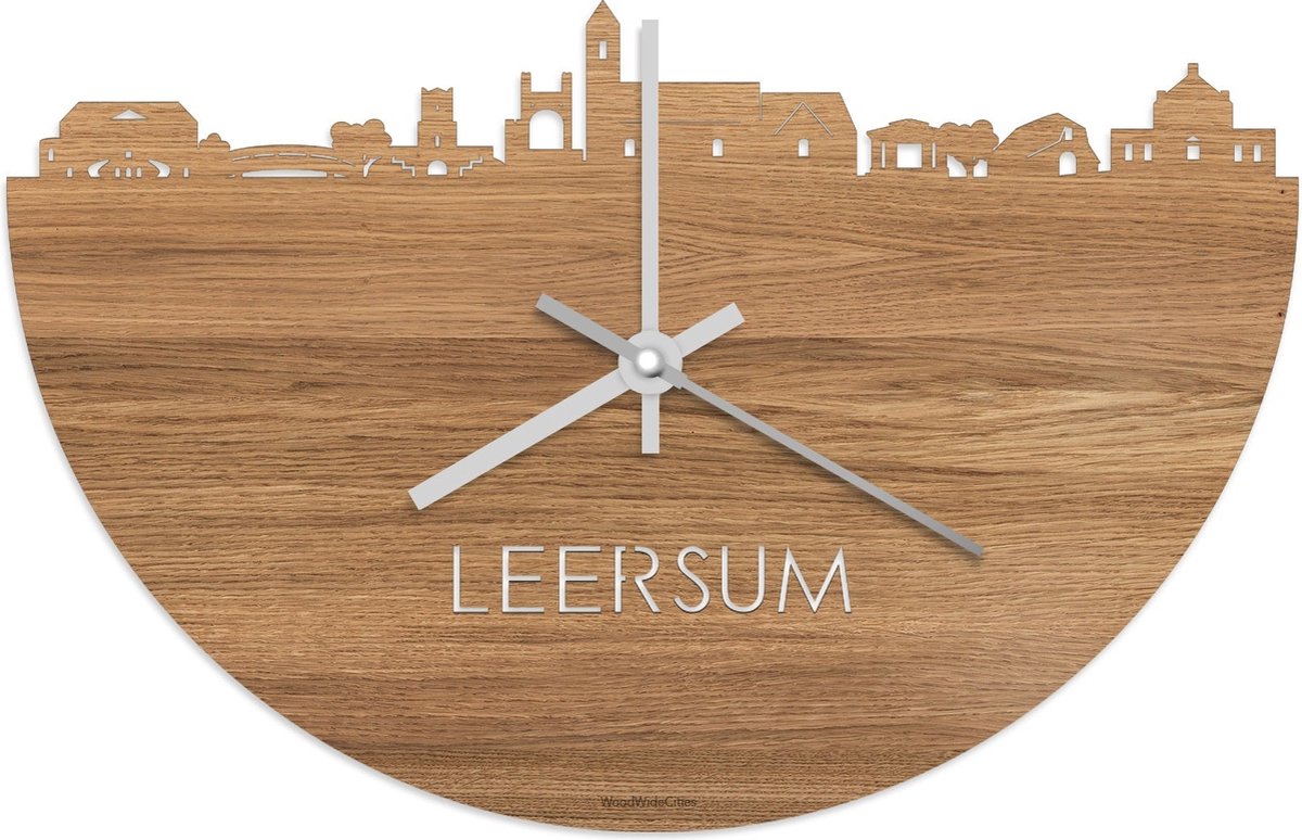 Skyline Klok Leersum Eikenhout - Ø 40 cm - Stil uurwerk - Wanddecoratie - Meer steden beschikbaar - Woonkamer idee - Woondecoratie - City Art - Steden kunst - Cadeau voor hem - Cadeau voor haar - Jubileum - Trouwerij - Housewarming - WoodWideCities