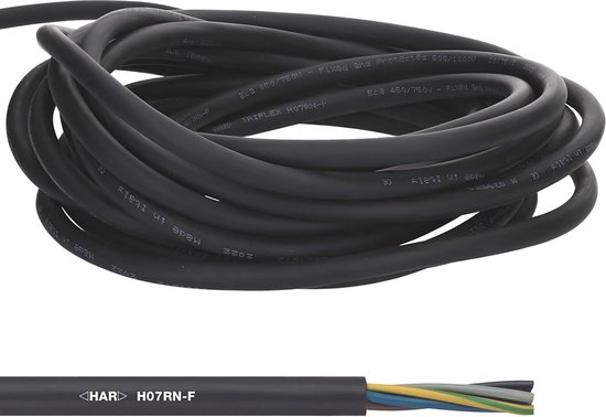 Flexibele H07RN-F 5x4 mm² rubberen kabel zwart voor wandlaadstation, E-auto laadbox aansluiting op laadstation, 5x4 mm2 nauwkeurig op de meter, in stappen van 1 meter - uw lengte: 10 meter