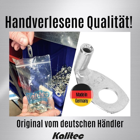 10 stuks Kalitec KA03-L5 standaard buiskabelschoenen haaks 1,0 mm²-1,5 mm² M5 I zonder kijkgat I 90° I Made in Germany