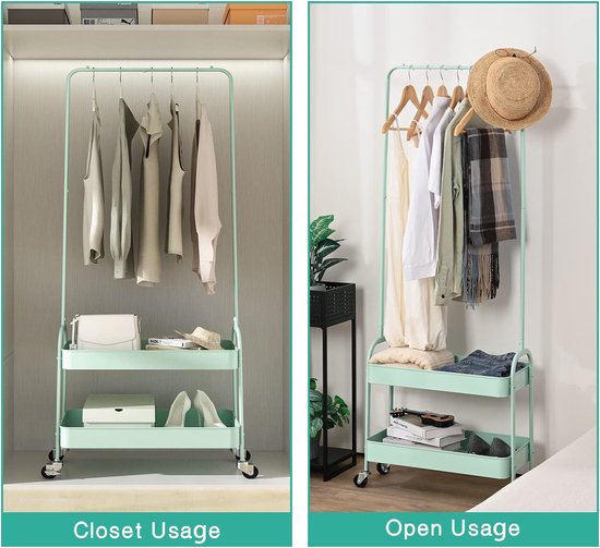 Garde-robe Verticale Style Campagne - Étageres Et Tringle à Vêtements, Métal Blanc Vieilli