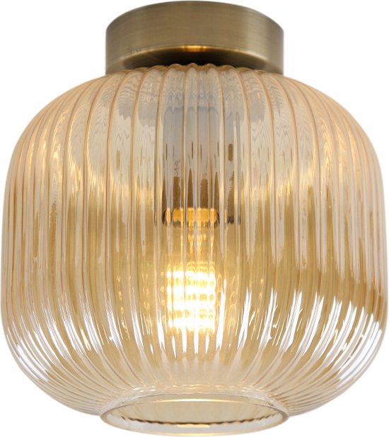 Foto: Olucia charlois retro plafondlamp aluminium glas amber goud rond 19 cm