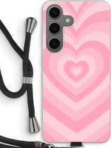 Case Company® - Coque Samsung Galaxy S24 avec cordon - Coeur Rose - Coque de téléphone avec cordon Zwart - Protection sur tous les côtés et sur le bord de l'écran