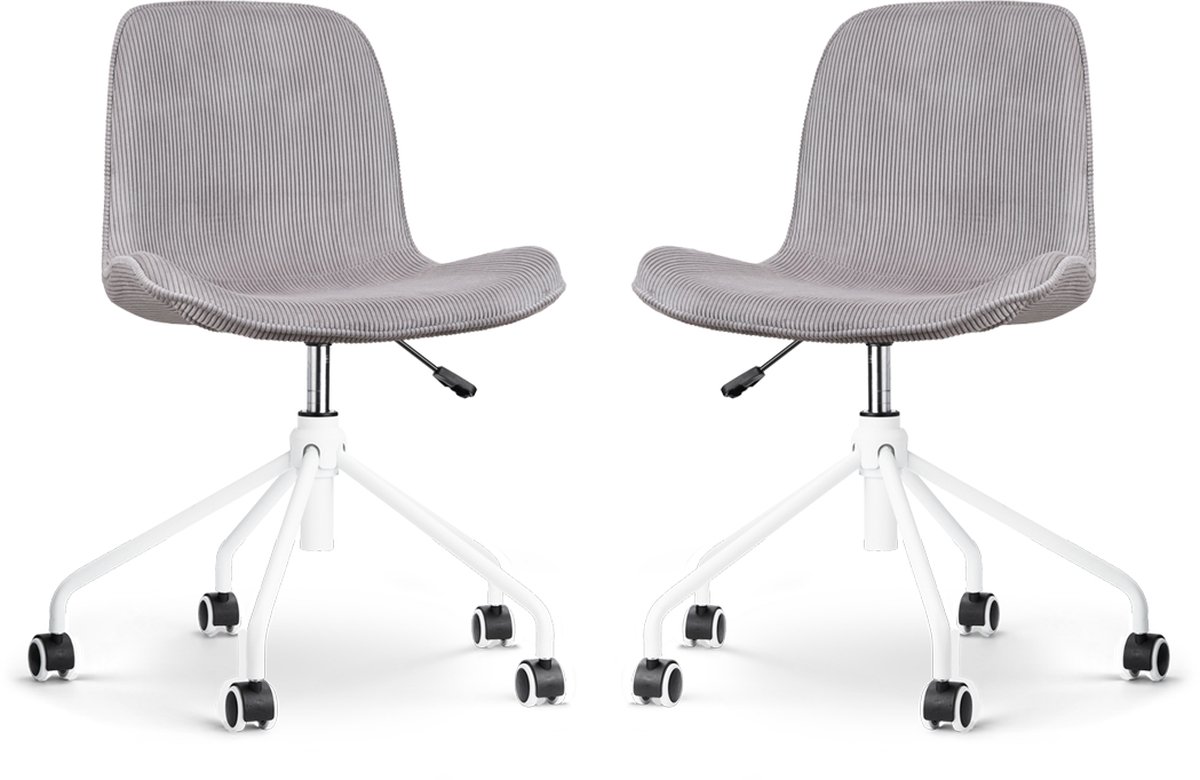 Nolon Nout-Fé Bureaustoelen Set van 2 Ribstof Warm Grijs - Stof - Verstelbaar - Wieltjes - Wit Onderstel Rib - Warmgrijs - Wit onderstel
