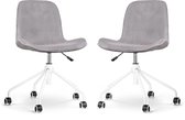 Nolon Nout-Fé Bureaustoelen Set van 2 Ribstof Warm Grijs - Stof - Verstelbaar - Wieltjes - Wit Onderstel