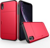 Schokbestendige robuuste Armor-beschermhoes voor iPhone XR, met kaartsleuf (rood)