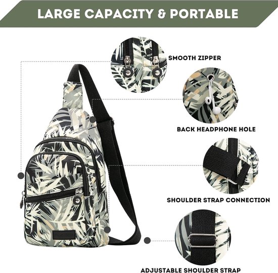 Chase Chic Sling Bag Damen, Klein Schulterrucksack,PU Leder Brusttasche,Umhängetasche Crossbody Bag für Outdoorsport Reisen Schwarz