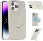 Convient pour iPhone 15 Pro Max Coque avec support magnétique - Coque de téléphone - Coque arrière - Coque arrière - Coque magnétique 15 Pro Max - Coque avec support - Beige