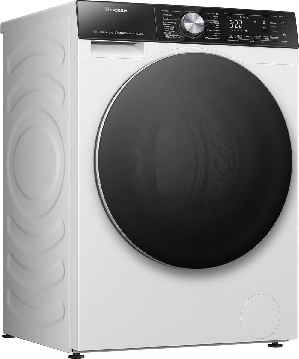Hisense 5S Serie WF5S1045BW - Wasmachine met Energielabel A - 10,5kg - Auto dosing - 72dB (A) - Steam Wash -1400 toeren - Power Wash 49' - Connectlife — afbeelding 3
