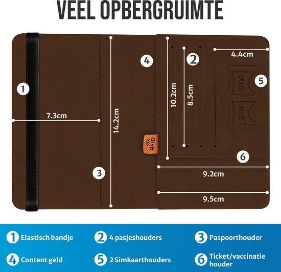 Étui à passeport - Porte-passeport - Couverture de passeport - RFID - Simili cuir - Marron
