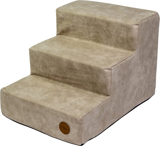 Jack and Vanilla CLASSY - Pet Stairs - Huisdierentrap - Hondentrap van Kunstleer - Kleur: Sand - Afmetingen: 45x60x40cm