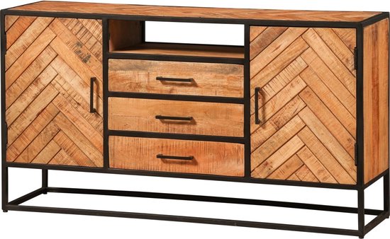 Mangohouten Dressoir Toronto 145x80 cm Mahom Industrieel - Dressoir van Mangohout & Metaal - Industriële Dressoir