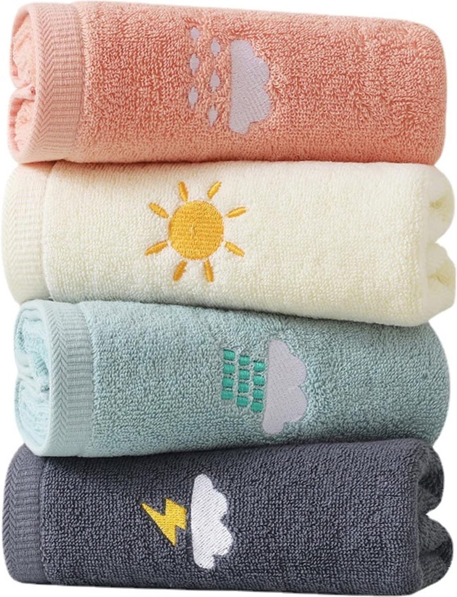 4 Stuks Zachte Washandjes Voor Kinderen - Kleurrijke Cartoon Badhanddoeken Van 100% Katoen (25x50 Cm) - Gezichtsdoeken Voor Baby’s En Kinderen