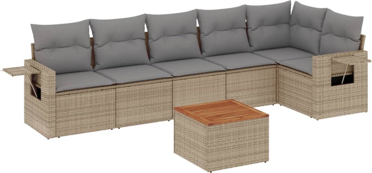 vidaXL 7-delige - Loungeset - met - kussens - poly - rattan - beige
