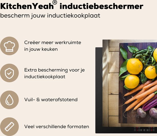 KitchenYeah® Inductie beschermer 81.6x52.7 cm - Groente - Fruit - Houten kist - Kookplaataccessoires - Afdekplaat voor kookplaat - Inductiebeschermer - Inductiemat - Inductieplaat mat