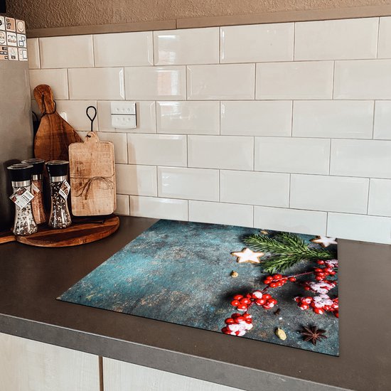 KitchenYeah© Inductie Beschermer 81x52 cm Keuken Decoratie Kookplaat Beschermer voor Inductiekookplaat Afdekplaat Anti Slip Mat - Peper - Rood - Specerijen - Grijs - Groen
