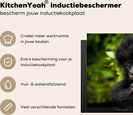 KitchenYeah® Inductie beschermer 76x51.5 cm - Close-up jonge gorilla - Kookplaataccessoires - Afdekplaat voor kookplaat - Inductiebeschermer - Inductiemat - Inductieplaat mat