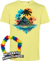 T-shirt Palmboom Eiland | Toppers in Concert 2024 | Club Tropicana | Hawaii Shirt | Ibiza Kleding | Lichtgeel | maat 4XL