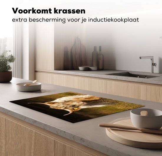 KitchenYeah® Inductie beschermer 75x52 cm - Schotse Hooglander - Licht - Gras - Dieren - Kookplaataccessoires - Afdekplaat voor kookplaat - Inductiebeschermer - Inductiemat - Inductieplaat mat