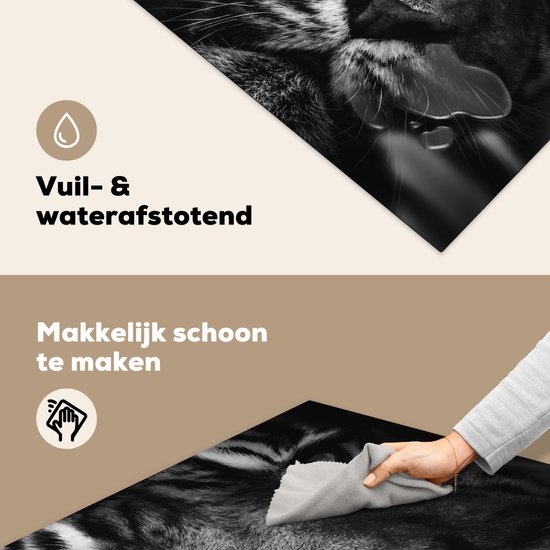 KitchenYeah® Inductie beschermer 78x78 cm - Dieren - Tijger - Wild - Zwart - Wit - Kookplaataccessoires - Afdekplaat voor kookplaat - Inductiebeschermer - Inductiemat - Inductieplaat mat
