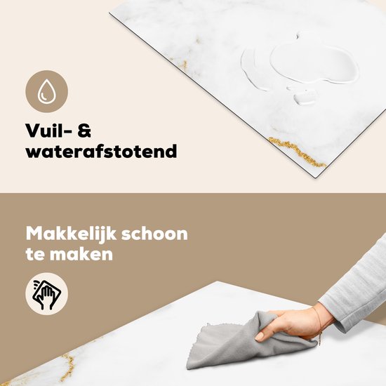 KitchenYeah® Inductie beschermer 80.2x52.2 cm - Marmer print - Goud - Wit - Luxe - Kookplaataccessoires - Afdekplaat voor kookplaat - Inductiebeschermer - Inductiemat - Inductieplaat mat