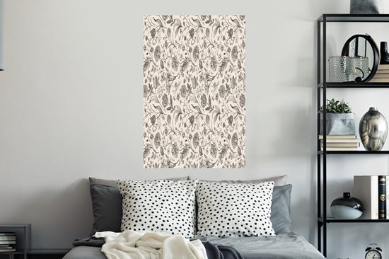 Stickers muraux - Sticker Foil - Fleurs - Zwart - Wit - Feuilles - 60x90 cm - Film Adhésif - Stickers muraux Chambre Enfant - Papier Peint Auto Adhésif