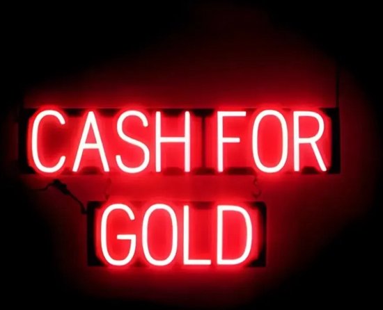 CASH FOR GOLD - Lichtreclame Neon LED bord verlicht | SpellBrite | 77 x 38 cm | 6 Dimstanden - 8 Lichtanimaties | Reclamebord neon verlichting