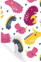 Muursticker kinderen - Muurstickers kinderkamer - Dino - Patronen - Kind - Roze - Meisjes - Decoratie voor kinderkamers - 40x60 cm - Zelfklevend behangpapier - Stickerfolie