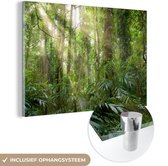 MuchoWow® Glasschilderij 120x80 cm - Schilderij acrylglas - Licht in het woud - Foto op glas - Schilderijen