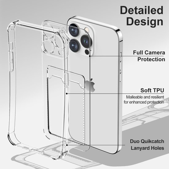 Étui en TPU résistant aux chocs avec porte-cartes Convient pour : Apple iPhone 13 Pro Max - Transparent - Étui avec porte-carte arrière