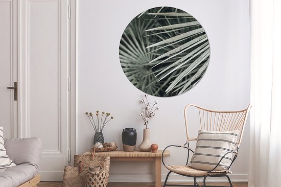 WallCircle® - Behangcirkel 120x120 cm - Muurstickers Bladeren - Groen - Palm - Muurcirkel woonkamer - Wandcirkel slaapkamer - Kamer decoratie zelfklevend - Muurdecoratie accessoires XXL