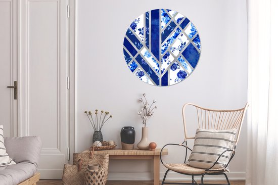 WallCircle - Wall Circle - Wall Circle - Bleu de Delft - Motif - Abstrait - Aluminium - Dibond - 90x90 cm - Intérieur et Extérieur