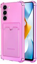 Schokbestendig TPU Hoes Kaarthouder Geschikt voor: Samsung Galaxy S22 - Roze - Hoesje met Achterkant Pasjeshouder