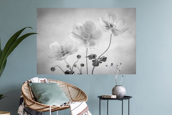 Stickers Stickers muraux - Nature morte - Zwart - Wit - Fleurs - 90x60 cm - Feuille adhésive