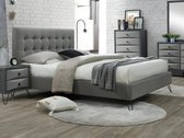 Bed met gewatteerd hoofdbord COSTANZA - Stof - 140 x 190 cm – Grijs L 148 cm x H 110.5 cm x D 205 cm