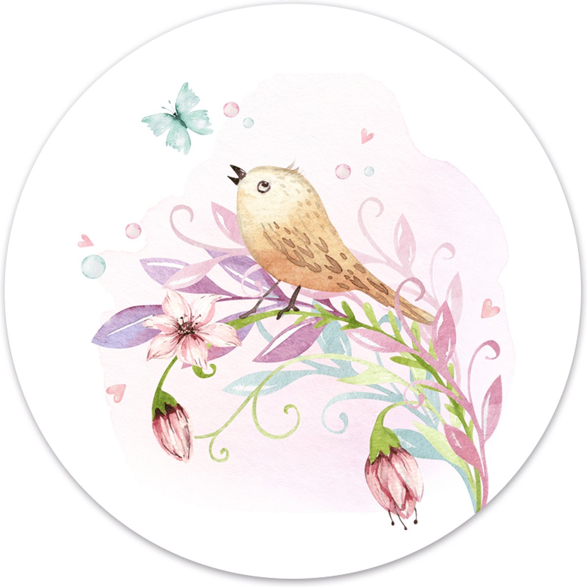 Label2X Muurcirkel kids fairy bird - Ø 100 cm / Forex - Wandcirkel bloem - Bloemen - Wandcirkel natuur - Wandcirkel rond - Wanddecoratie woonkamer - Wandcirkel - Muurcirkel binnen - Wandbord rond - Muurcirkel - WallCircle
