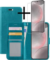 Hoes Geschikt voor Samsung S24 Plus Hoesje Book Case Hoes Flip Cover Wallet Bookcase Met Screenprotector - Turquoise