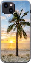 Geschikt voor iPhone 13 mini hoesje - Strand - Palmboom - Zonsondergang - Siliconen Telefoonhoesje