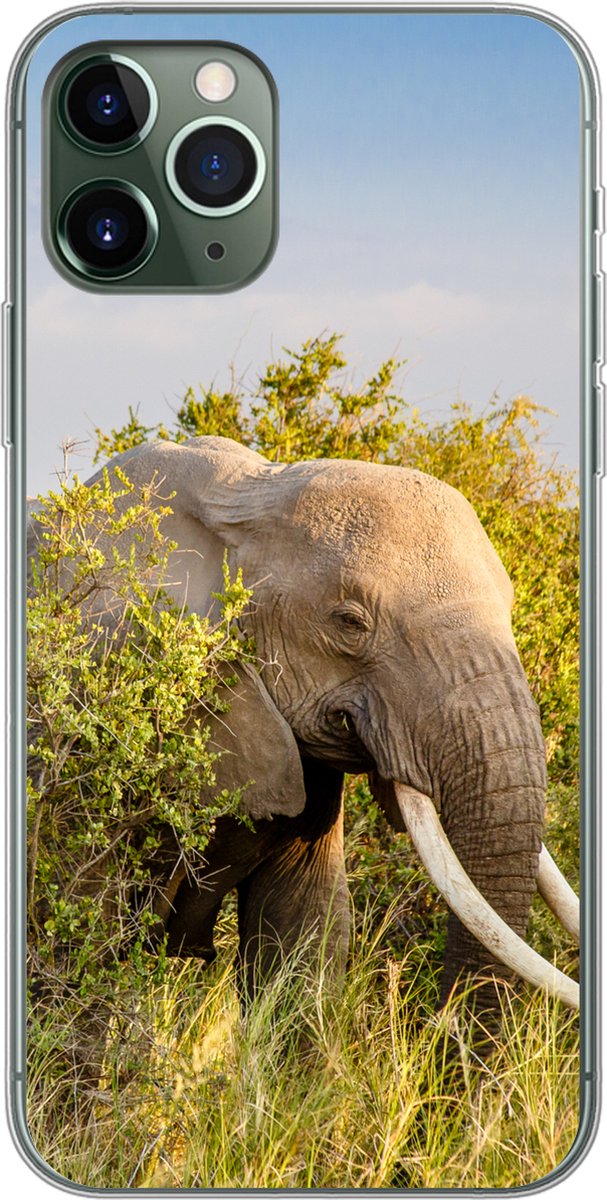 Telefoonhoesje Geschikt voor iPhone 11 Pro hoesje - Olifant - Dieren - Gras - Groen - Berg - Siliconen Telefoonhoesje Telefoonhoesje