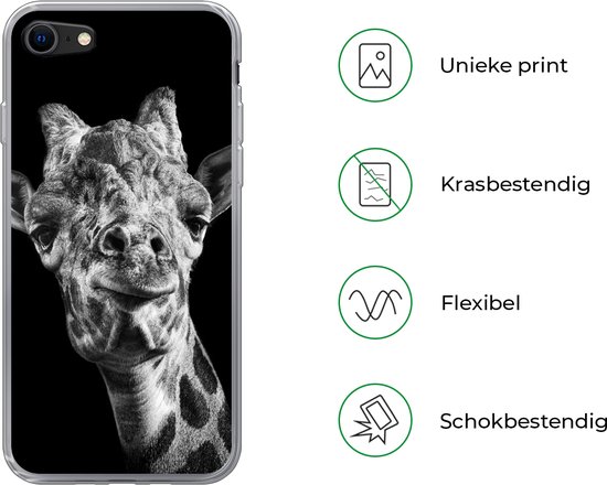 Coque iPhone SE 2020 - Girafe sur fond noir en noir et blanc - Siliconen Phone Case